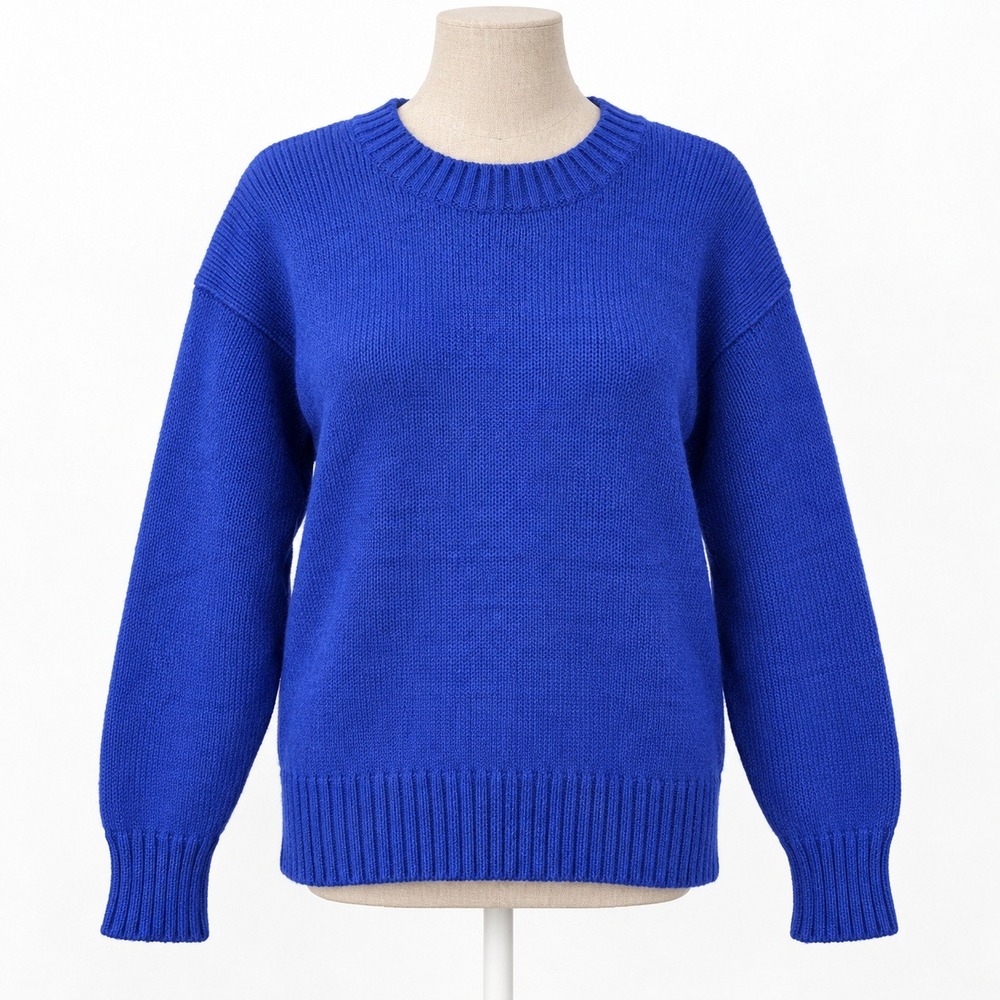 Vintage 90s Nordstrom 100% Wool Crew Neck Sweater Size M Royal Blue Classic